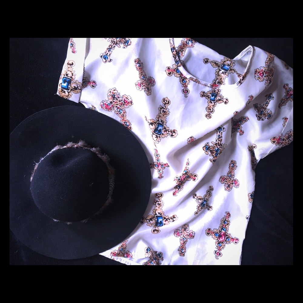Flowy all-over jewel encrusted cross blouse